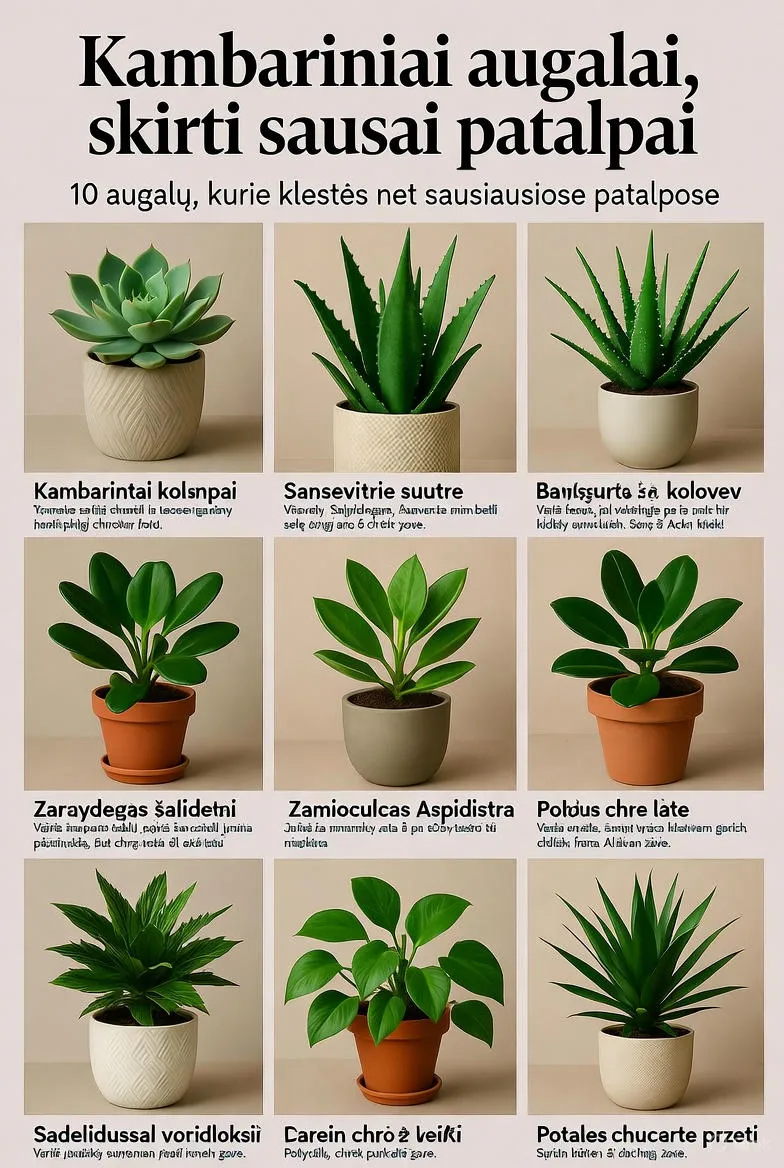 Geriausi kambariniai augalai sausioms patalpoms: 10 ištvermingų pasirinkimų