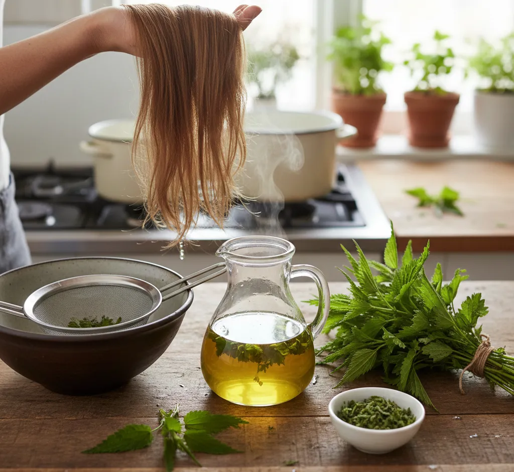 Kaip virti dilgėlių nuovirą plaukų stiprinimui: pilnas namų gidas