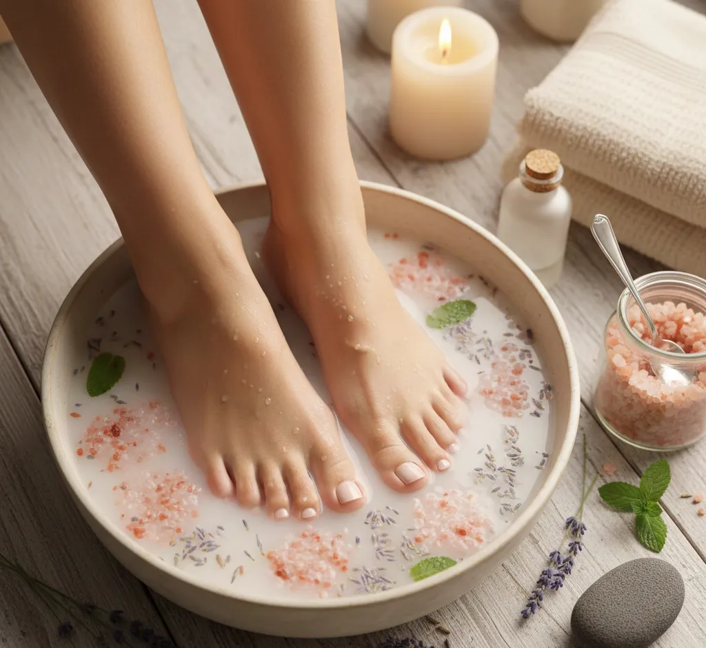 Pėdų vonelė su druska: nauda, pasiruošimas ir praktiniai patarimai namuose